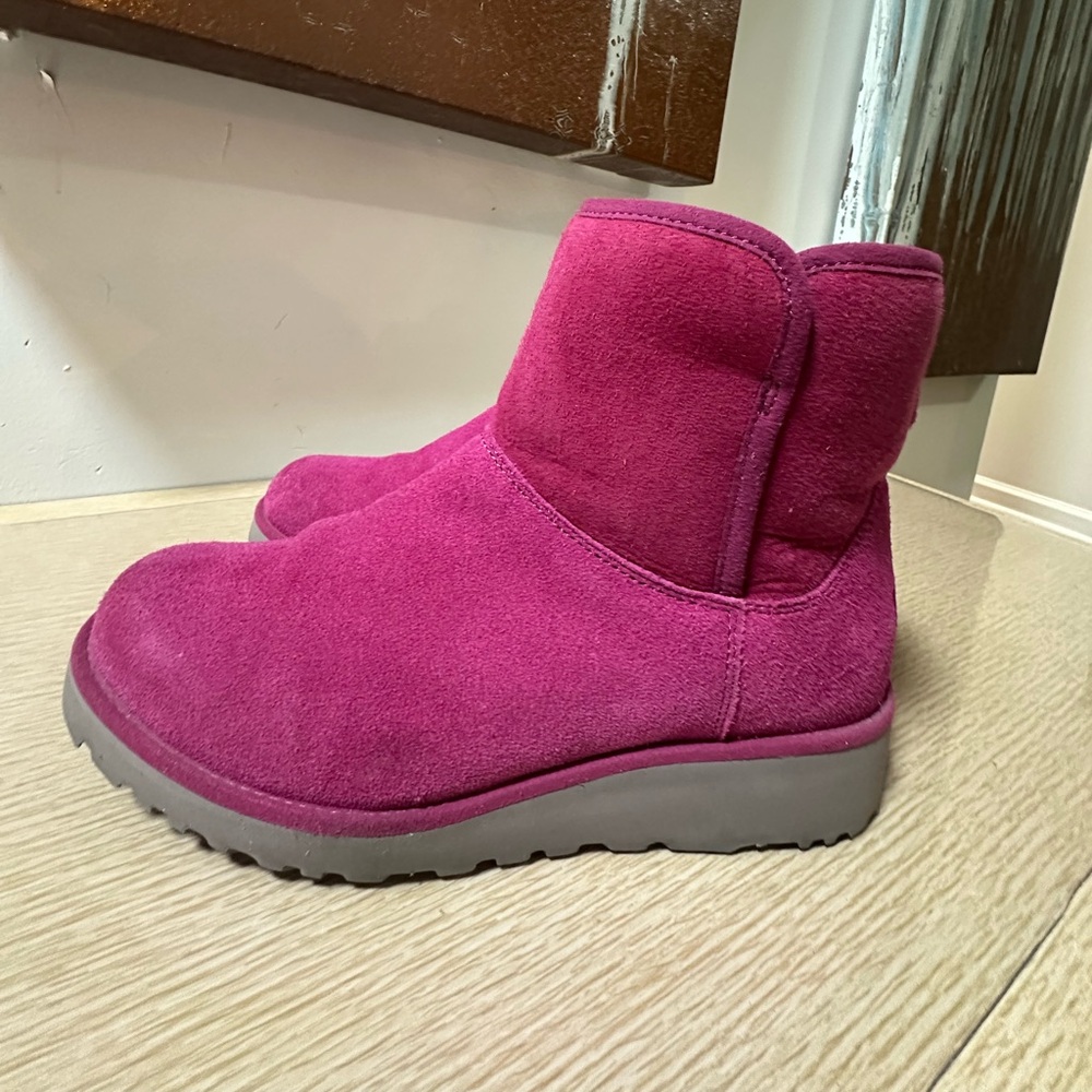 UGG Suede Ankle Boots, hot fuchsia color, worn one time, super clean!